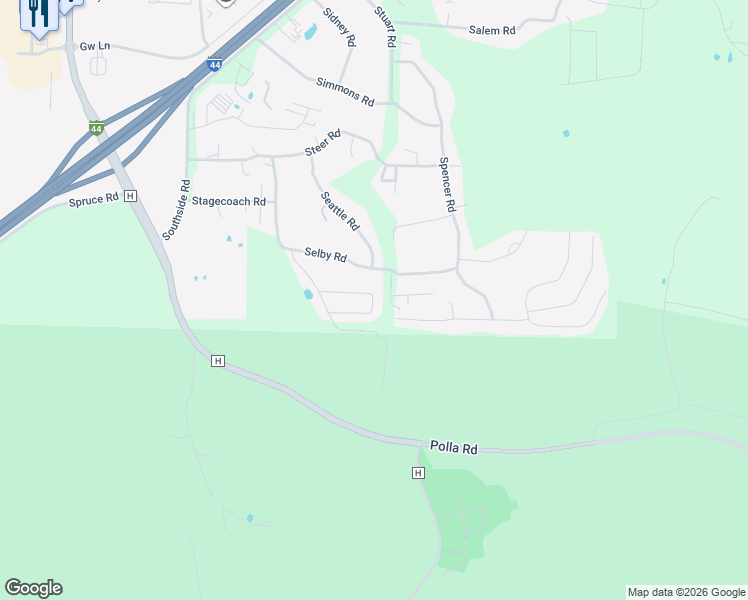 map of restaurants, bars, coffee shops, grocery stores, and more near 20030 Selby Road in Waynesville