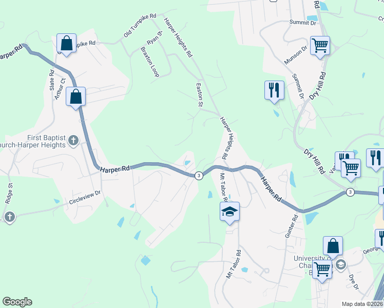 map of restaurants, bars, coffee shops, grocery stores, and more near 106 Harper Court in Beckley