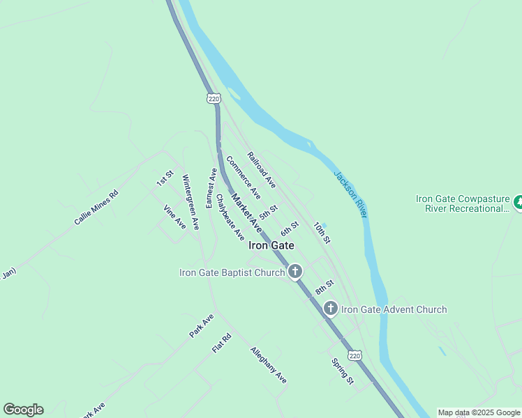map of restaurants, bars, coffee shops, grocery stores, and more near 4th Street in Iron Gate