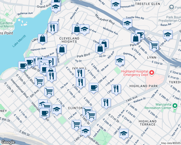 map of restaurants, bars, coffee shops, grocery stores, and more near 2333 8th Avenue in Oakland