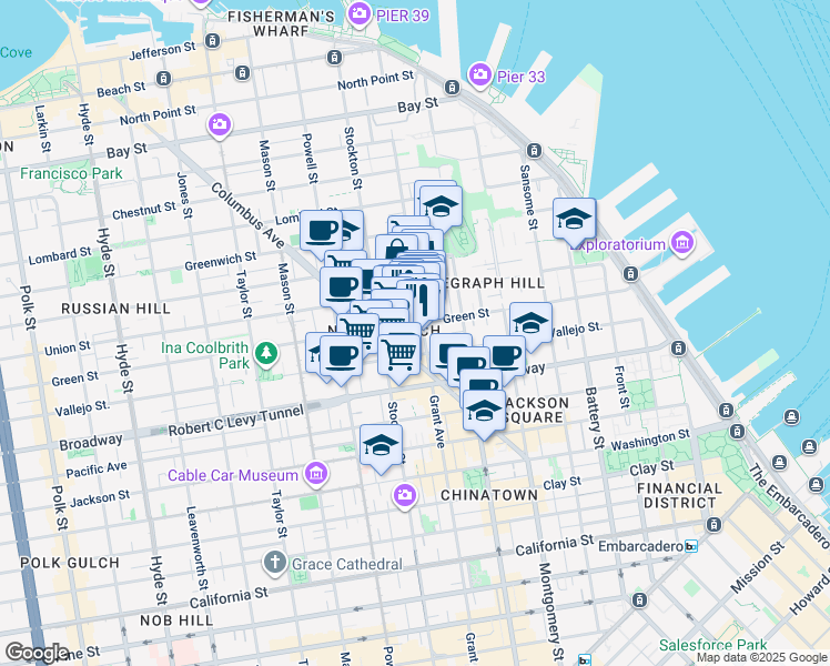 map of restaurants, bars, coffee shops, grocery stores, and more near 1425 Grant Avenue in San Francisco