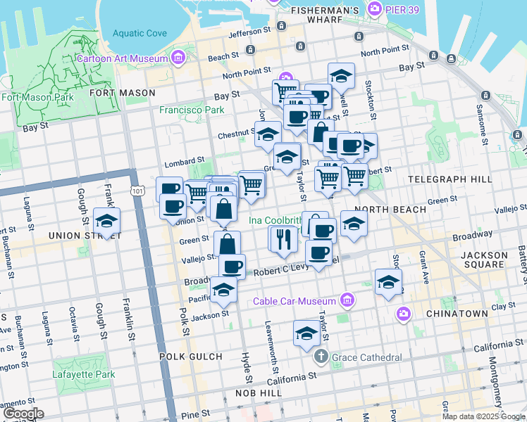 map of restaurants, bars, coffee shops, grocery stores, and more near 1041 Filbert Street in San Francisco