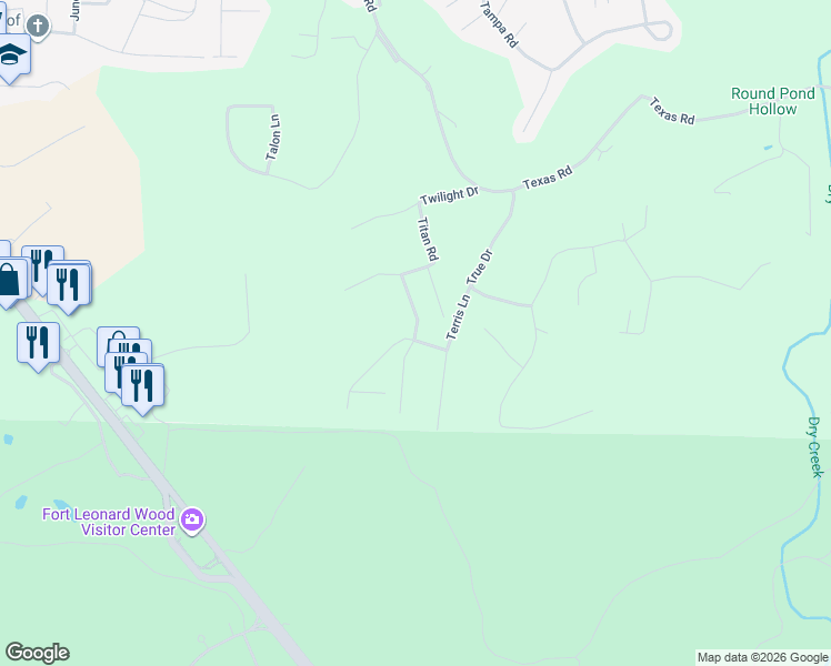 map of restaurants, bars, coffee shops, grocery stores, and more near 24810 Talladega Road in Saint Robert