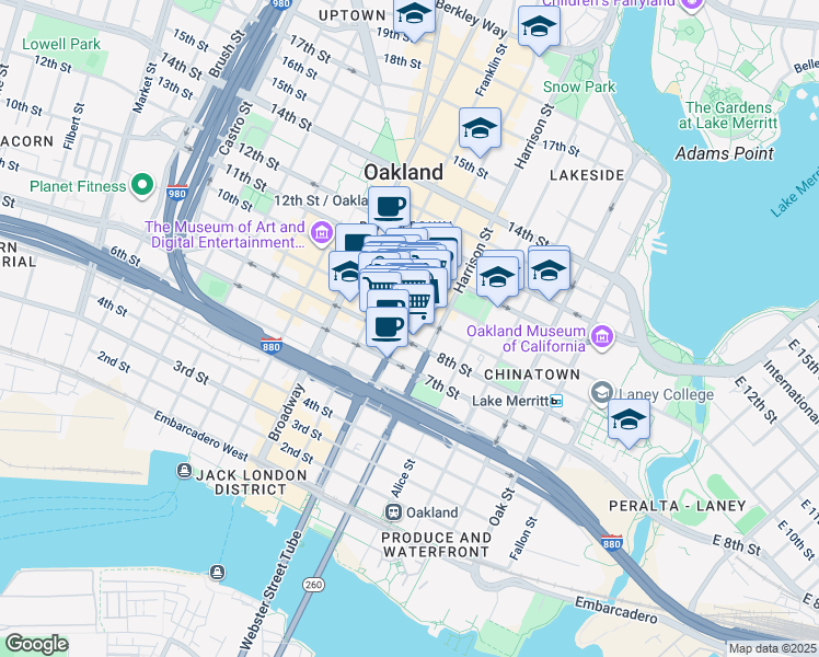 map of restaurants, bars, coffee shops, grocery stores, and more near 350 9th Street in Oakland