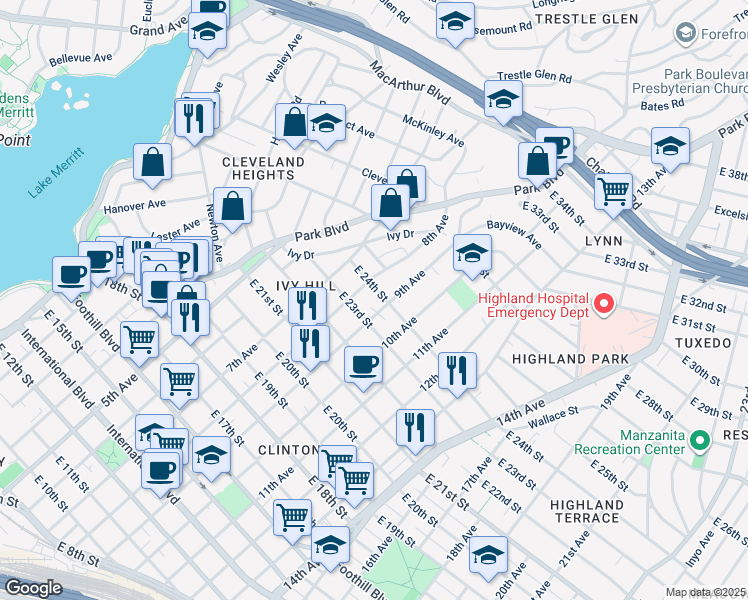 map of restaurants, bars, coffee shops, grocery stores, and more near 2333 8th Avenue in Oakland