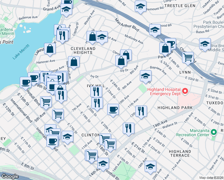map of restaurants, bars, coffee shops, grocery stores, and more near 2333 8th Avenue in Oakland