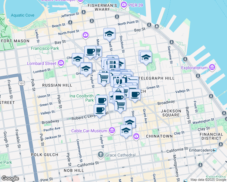 map of restaurants, bars, coffee shops, grocery stores, and more near in San Francisco