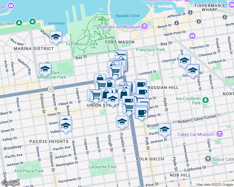 map of restaurants, bars, coffee shops, grocery stores, and more near in San Francisco
