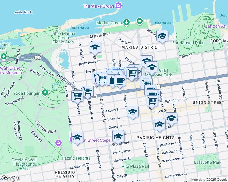 map of restaurants, bars, coffee shops, grocery stores, and more near in San Francisco
