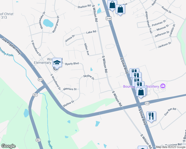 map of restaurants, bars, coffee shops, grocery stores, and more near 106 Virgil Court in Radcliff