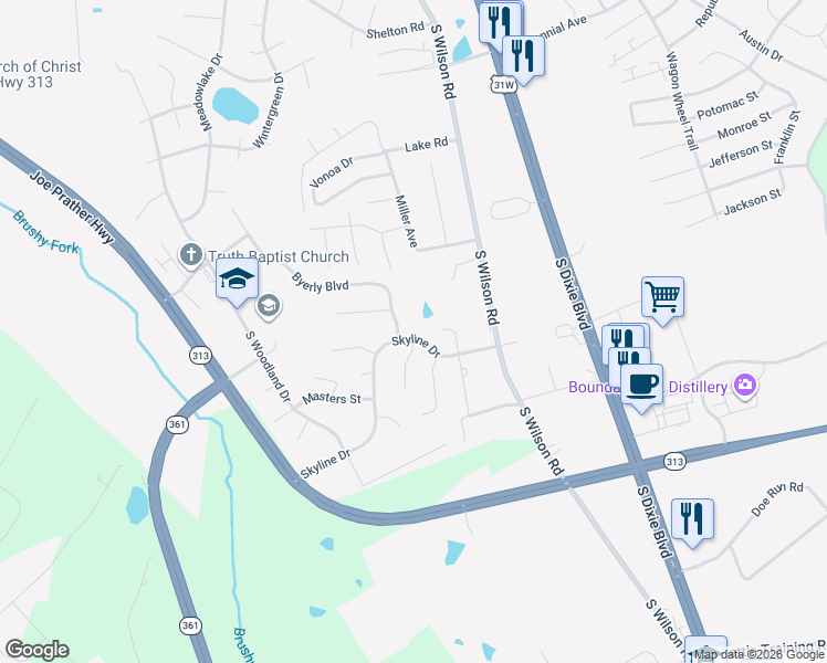 map of restaurants, bars, coffee shops, grocery stores, and more near Deborah Street in Radcliff