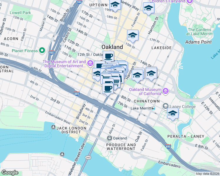 map of restaurants, bars, coffee shops, grocery stores, and more near 350 9th Street in Oakland