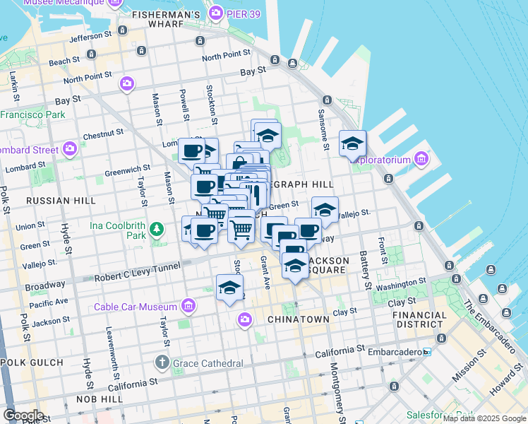 map of restaurants, bars, coffee shops, grocery stores, and more near 1425 Grant Avenue in San Francisco