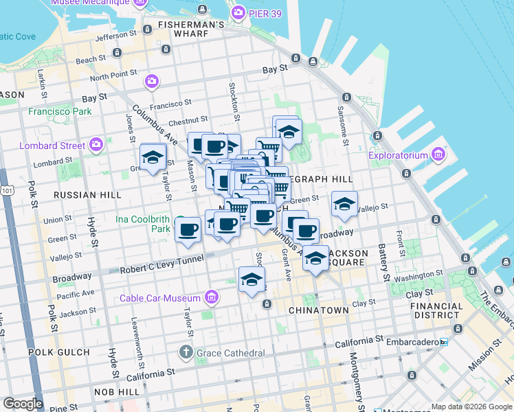 map of restaurants, bars, coffee shops, grocery stores, and more near in San Francisco