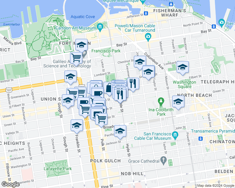 map of restaurants, bars, coffee shops, grocery stores, and more near in San Francisco