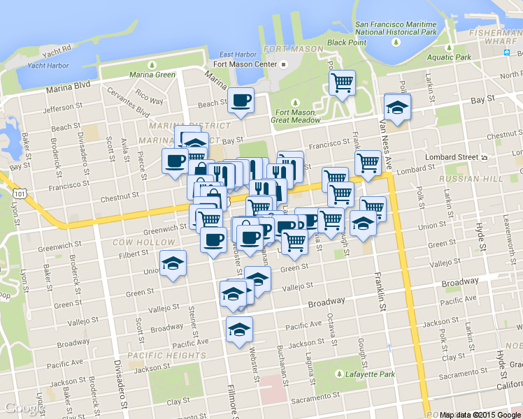 map of restaurants, bars, coffee shops, grocery stores, and more near 1880 Lombard Street in San Francisco