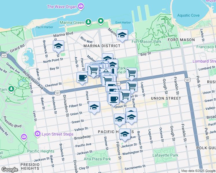 map of restaurants, bars, coffee shops, grocery stores, and more near in San Francisco