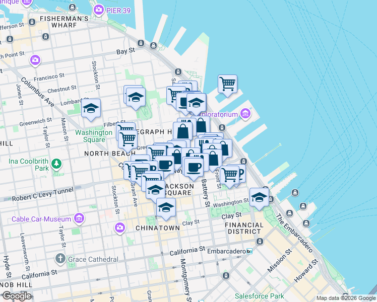 map of restaurants, bars, coffee shops, grocery stores, and more near 1000 Sansome Street in San Francisco