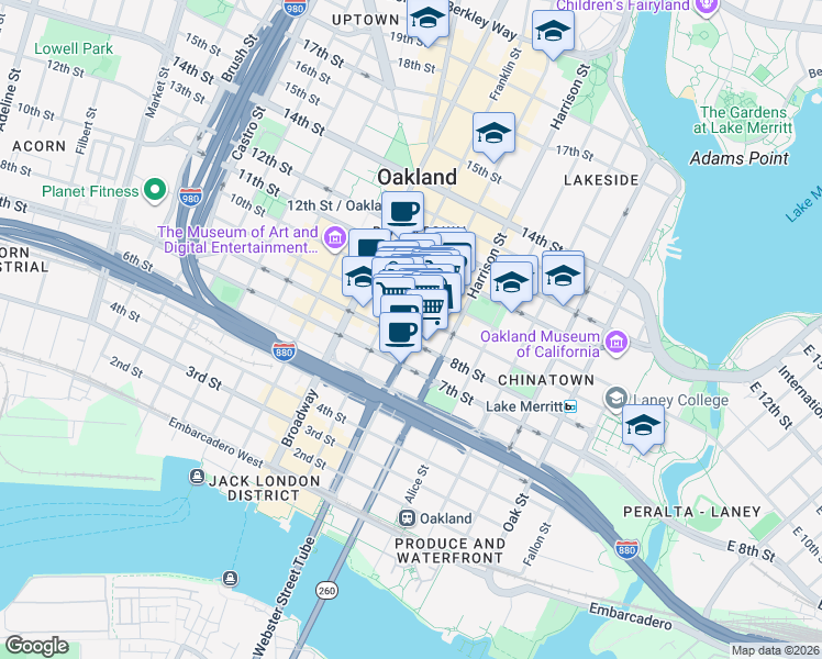 map of restaurants, bars, coffee shops, grocery stores, and more near 350 9th Street in Oakland