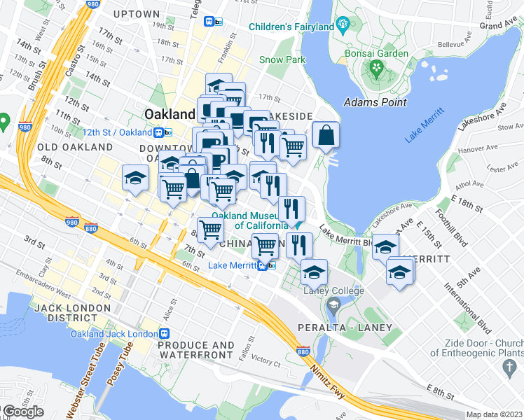 map of restaurants, bars, coffee shops, grocery stores, and more near 149 12th Street in Oakland