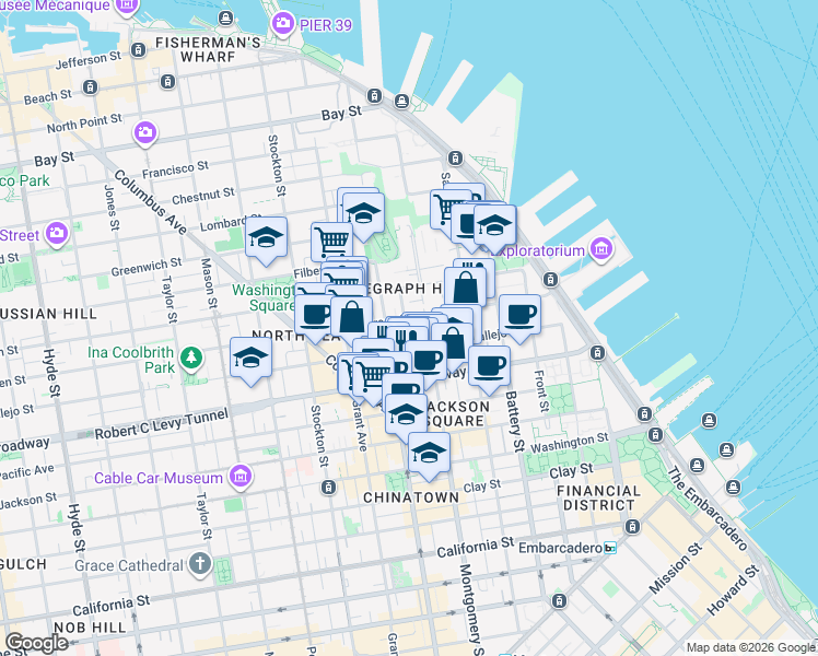 map of restaurants, bars, coffee shops, grocery stores, and more near in San Francisco
