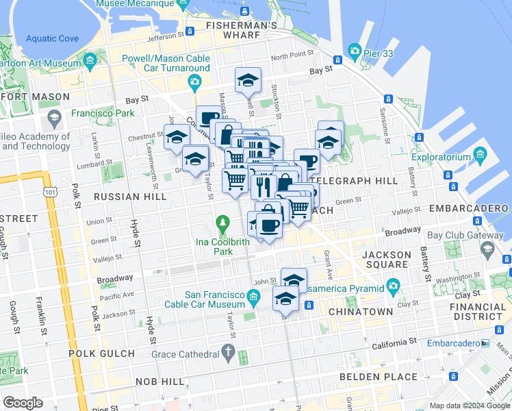 map of restaurants, bars, coffee shops, grocery stores, and more near in San Francisco
