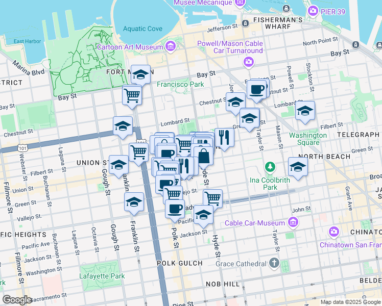 map of restaurants, bars, coffee shops, grocery stores, and more near in San Francisco