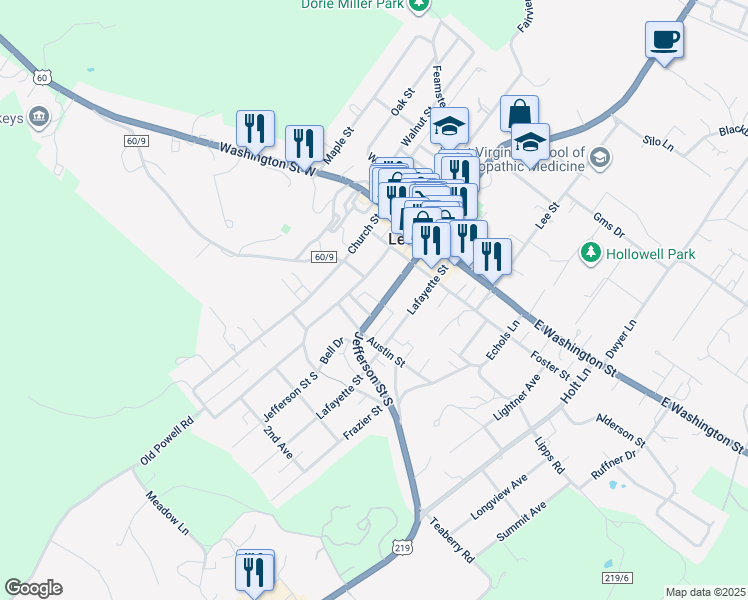 map of restaurants, bars, coffee shops, grocery stores, and more near 284 U.S. 219 in Lewisburg