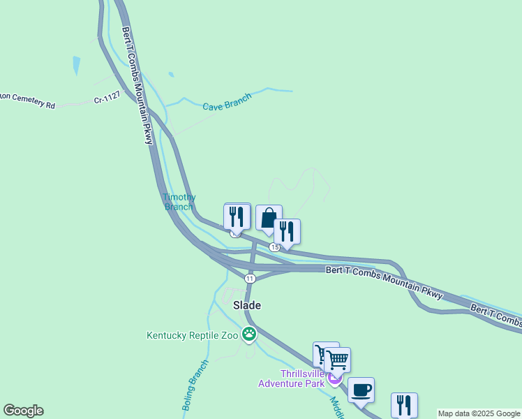 map of restaurants, bars, coffee shops, grocery stores, and more near 221 Debbie Lane in Slade