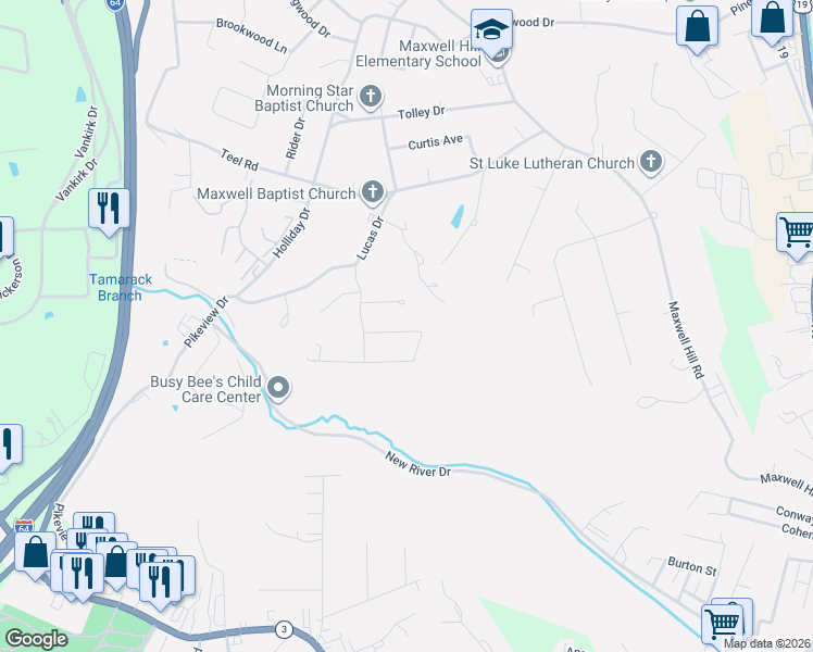 map of restaurants, bars, coffee shops, grocery stores, and more near 109 Ashworth Drive in Beckley