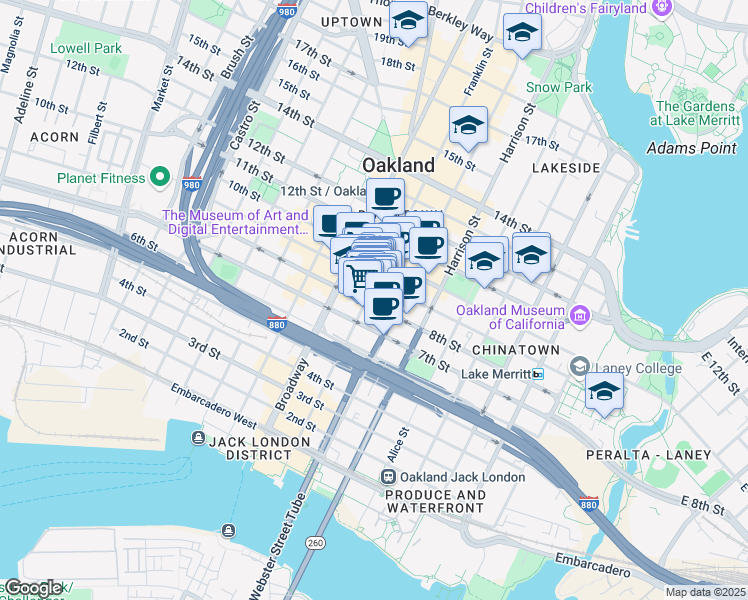 map of restaurants, bars, coffee shops, grocery stores, and more near 375 8th Street in Oakland