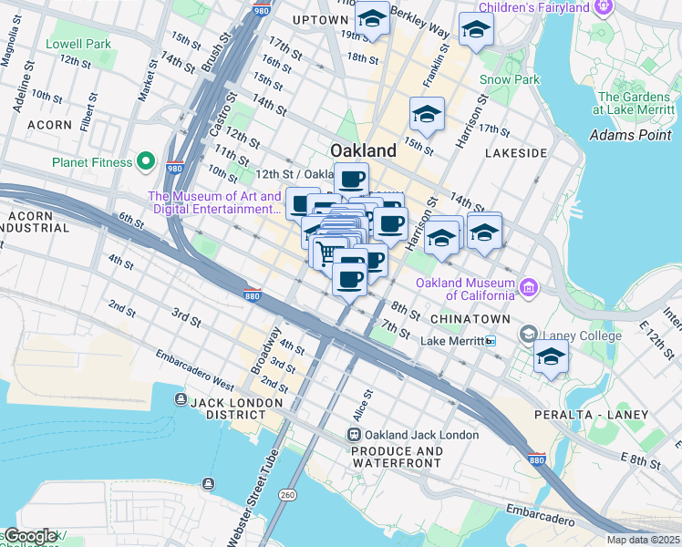 map of restaurants, bars, coffee shops, grocery stores, and more near 375 8th Street in Oakland