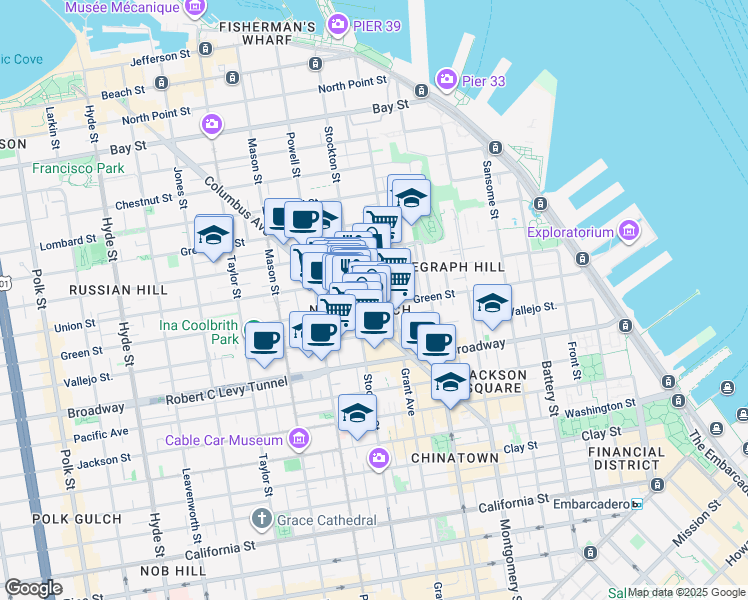 map of restaurants, bars, coffee shops, grocery stores, and more near in San Francisco