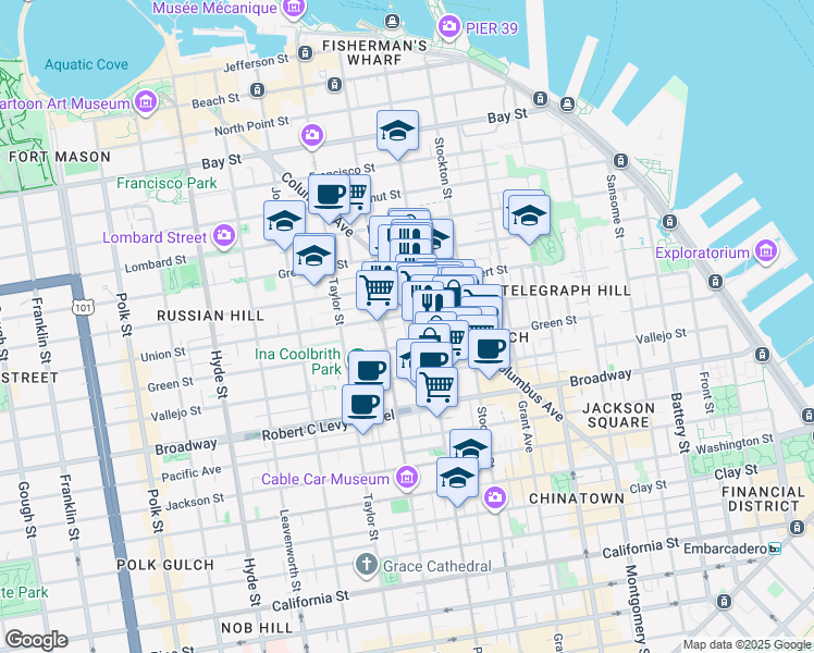 map of restaurants, bars, coffee shops, grocery stores, and more near in San Francisco