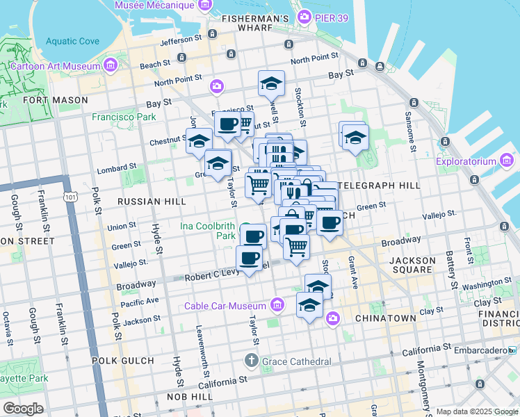 map of restaurants, bars, coffee shops, grocery stores, and more near in San Francisco