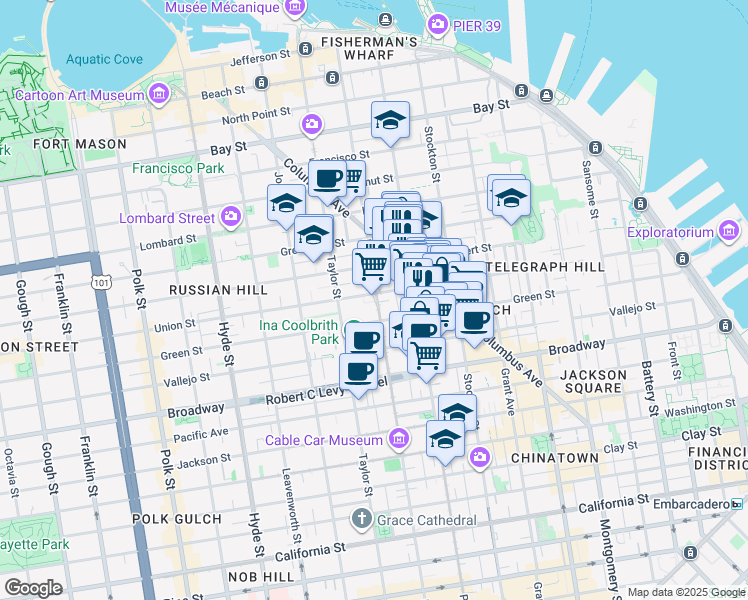 map of restaurants, bars, coffee shops, grocery stores, and more near in San Francisco