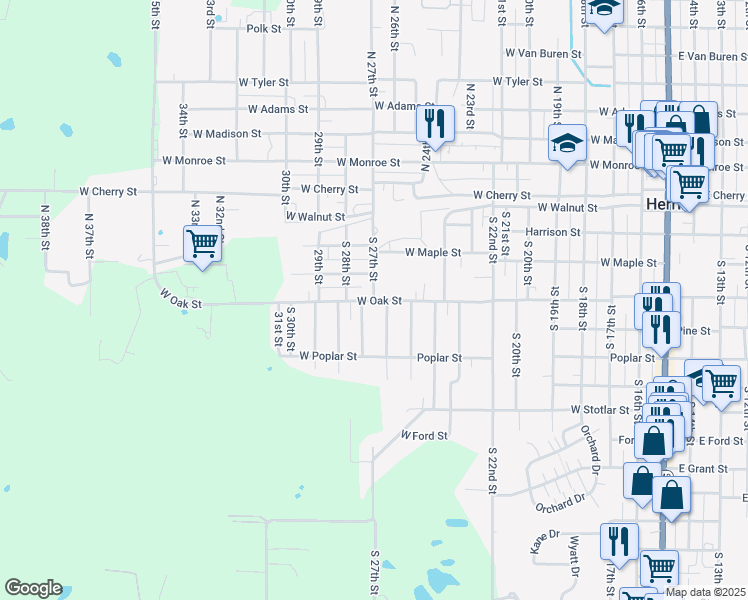 map of restaurants, bars, coffee shops, grocery stores, and more near 398 South 27th Street in Herrin