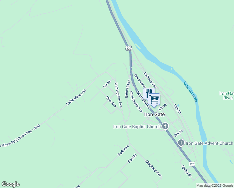map of restaurants, bars, coffee shops, grocery stores, and more near 201 Ferrol Avenue in Clifton Forge
