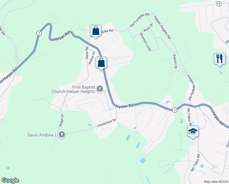map of restaurants, bars, coffee shops, grocery stores, and more near 2752 Daisy Ln in Beckley