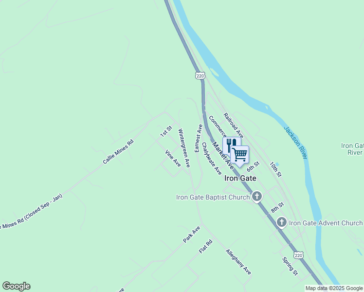 map of restaurants, bars, coffee shops, grocery stores, and more near 201 Ferrol Avenue in Clifton Forge