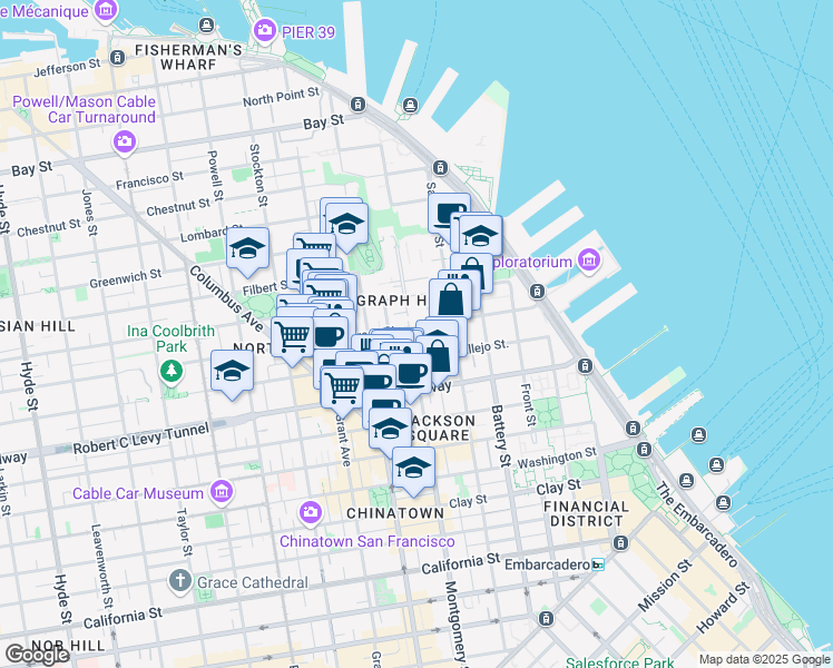 map of restaurants, bars, coffee shops, grocery stores, and more near in San Francisco