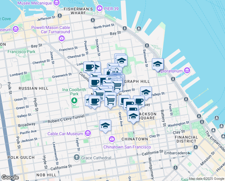 map of restaurants, bars, coffee shops, grocery stores, and more near 1425 Grant Avenue in San Francisco