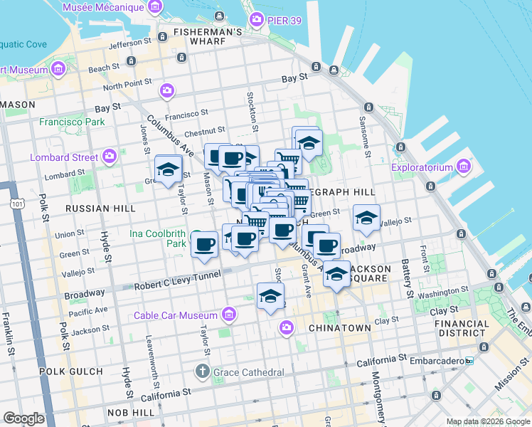 map of restaurants, bars, coffee shops, grocery stores, and more near in San Francisco