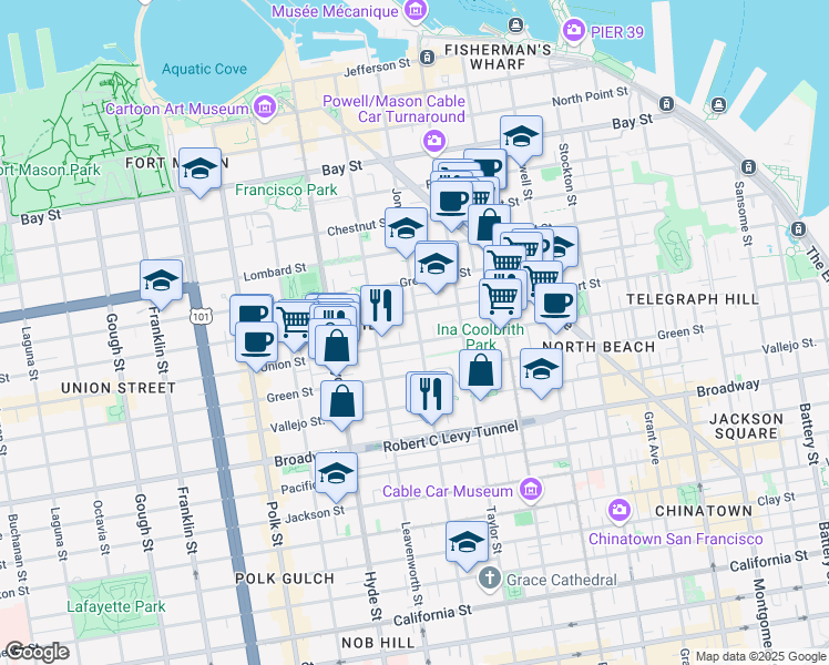 map of restaurants, bars, coffee shops, grocery stores, and more near 1041 Filbert Street in San Francisco