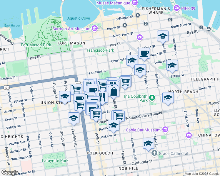 map of restaurants, bars, coffee shops, grocery stores, and more near in San Francisco