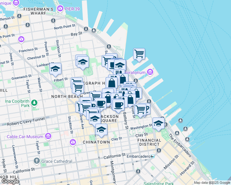 map of restaurants, bars, coffee shops, grocery stores, and more near 1050 Sansome Street in San Francisco