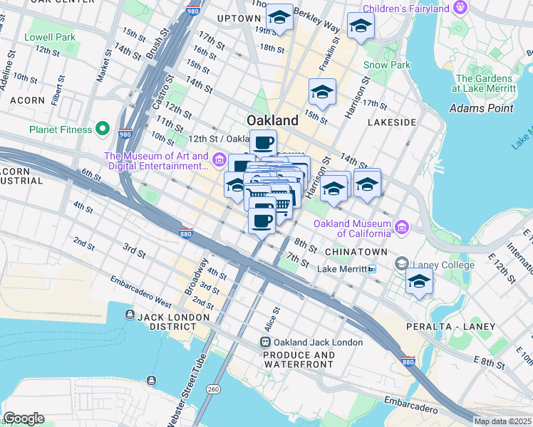 map of restaurants, bars, coffee shops, grocery stores, and more near 350 9th Street in Oakland