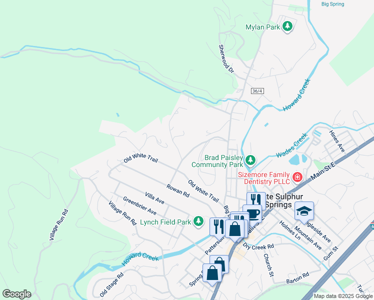 map of restaurants, bars, coffee shops, grocery stores, and more near 312 Pine Gap Rd in White Sulphur Springs