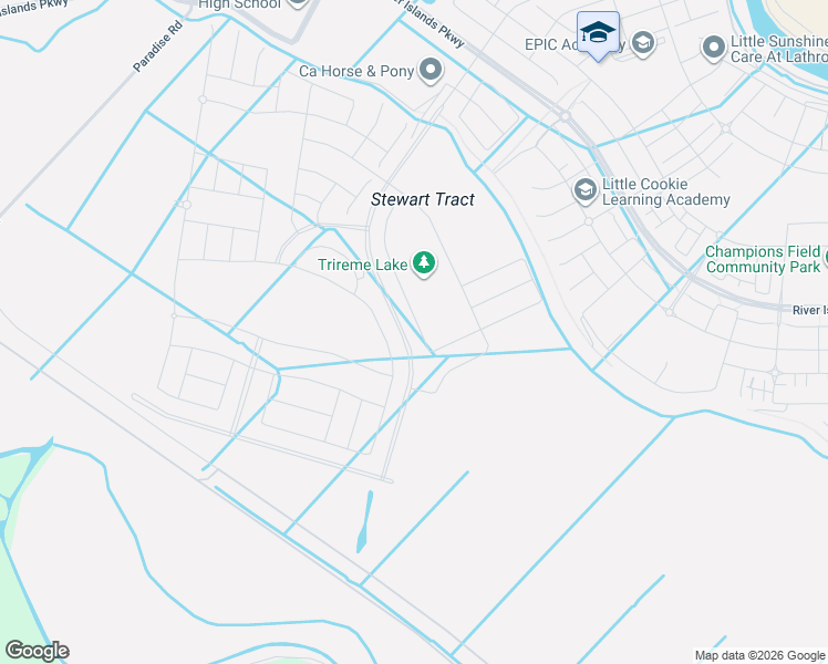 map of restaurants, bars, coffee shops, grocery stores, and more near 17657 Bushwick Lane in Lathrop
