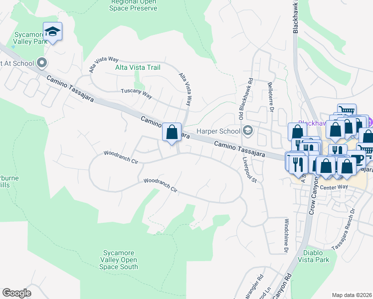 map of restaurants, bars, coffee shops, grocery stores, and more near 35 Windsor Court in Danville